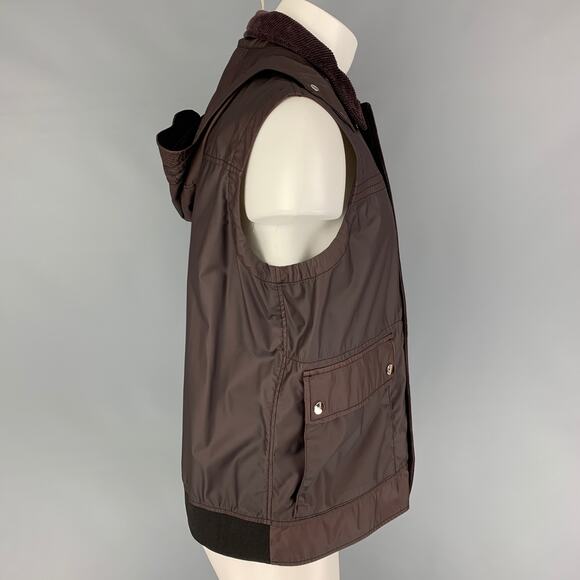 ERMENEGILDO ZEGNA Burgundy Size 40 Coated Wool Detachable Hood Vest - Picture 2 of 7